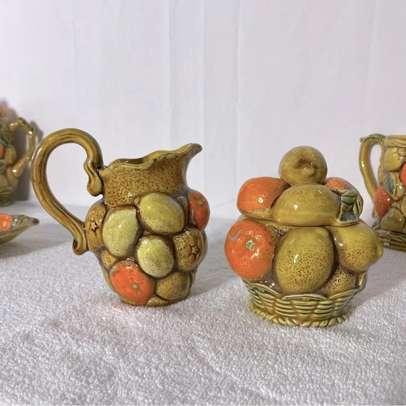 Vintage MCM Japan Pottery Ceramic Orange Spice 8Pc  Tea Set - Picture 7 of 16